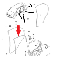 Уплотнитель стекла задней правой двери Авео Т-250 GM 95980742